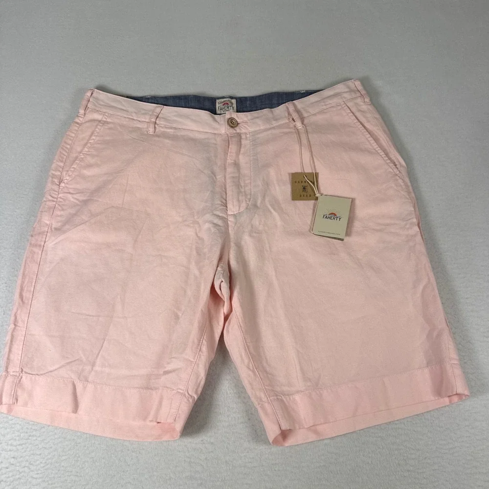 Faherty Shorts Mens 36 Pink Linen Coastal Garment Dyed 9 Inseam Summer Beach New